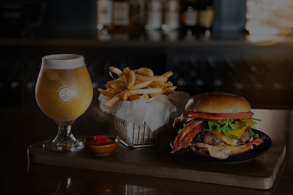 cease and desist burger alongside tangled roots beer
