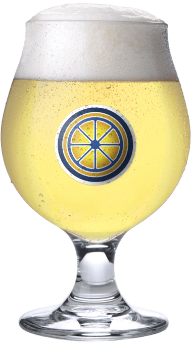snifter beer glass with belgian wit medallion