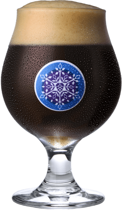 snifter beer glass with winter porter medallion