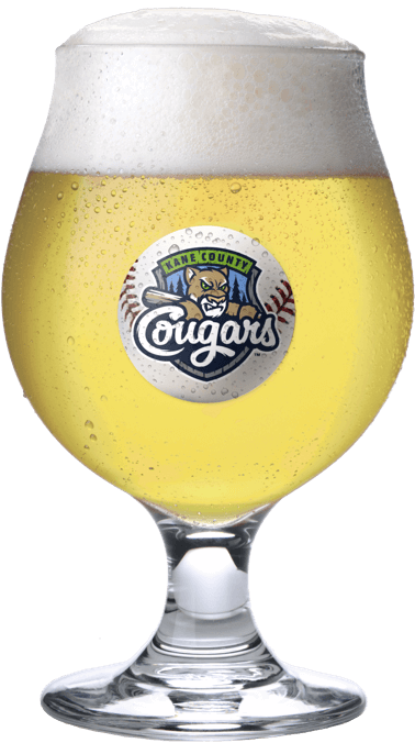 snifter beer glass with kane county cougars medallion
