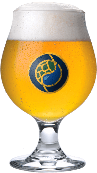 snifter beer glass with wet hopped medallion