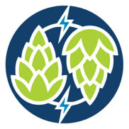 medallion of two hops with lightning bolts between them