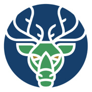medallion of green buck with antlers on blue background