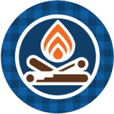 medallion of campfire with illustrated flame