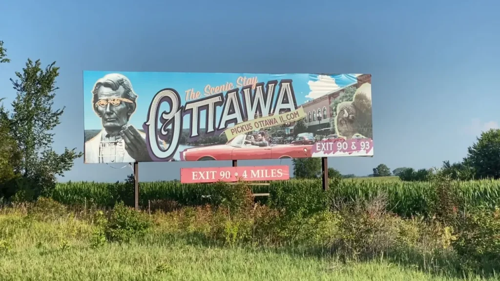 Billboard for Ottawa Illinois that reads "The Scenic Stay Ottawa"
